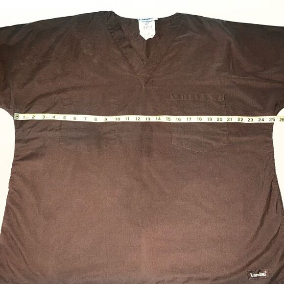 Landau Brown V Neck Reversible Scrub Top Shirt Size Chest Pocket - Picture 5 of 6
